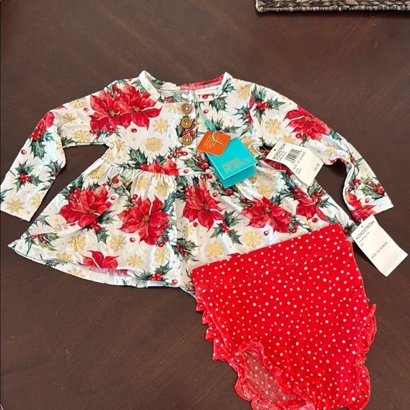Posh Peanut Holiday Baby Dress with Red Polka Dot Bloomers size 12-18m NWT - Picture 1 of 4
